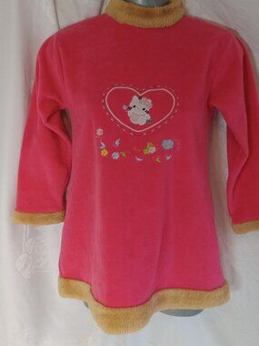 Vintage Hello Kitty Girl Dress Nightgown Warm Fleece Pajamas Pink Sz 10 Heart